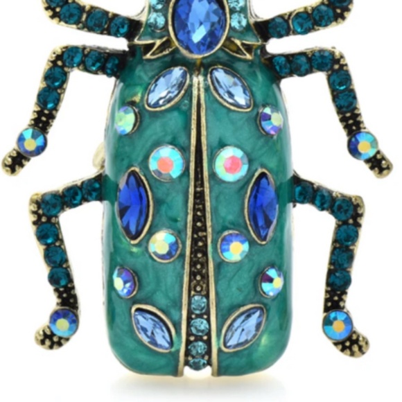 Blue & Green Crystal Beetle Brooch - Picture 4 of 4